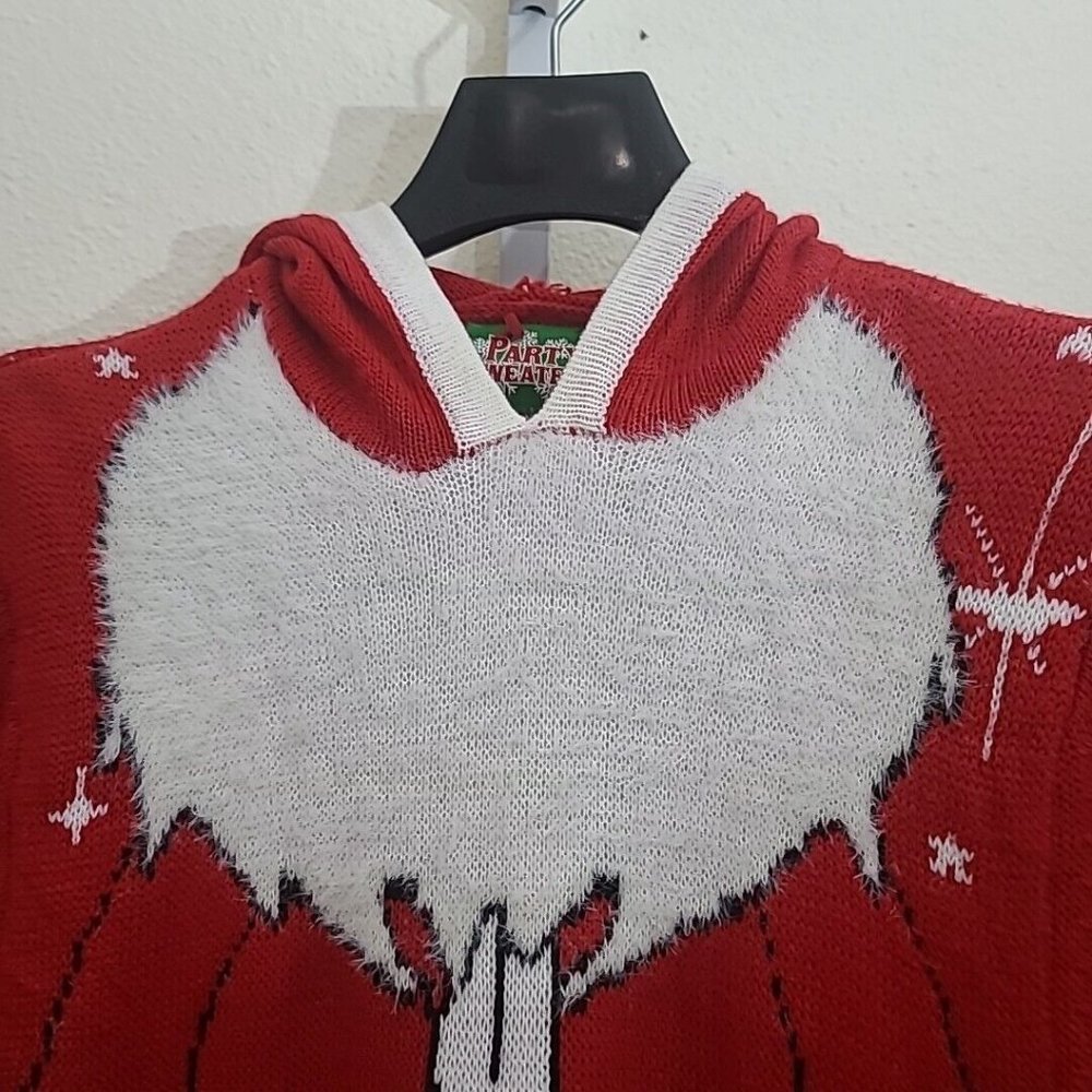 Party Sweater Santa Suit Acrylic Hoodie Size M Fuzzy Beard NEW NWT - Picture 2 of 9